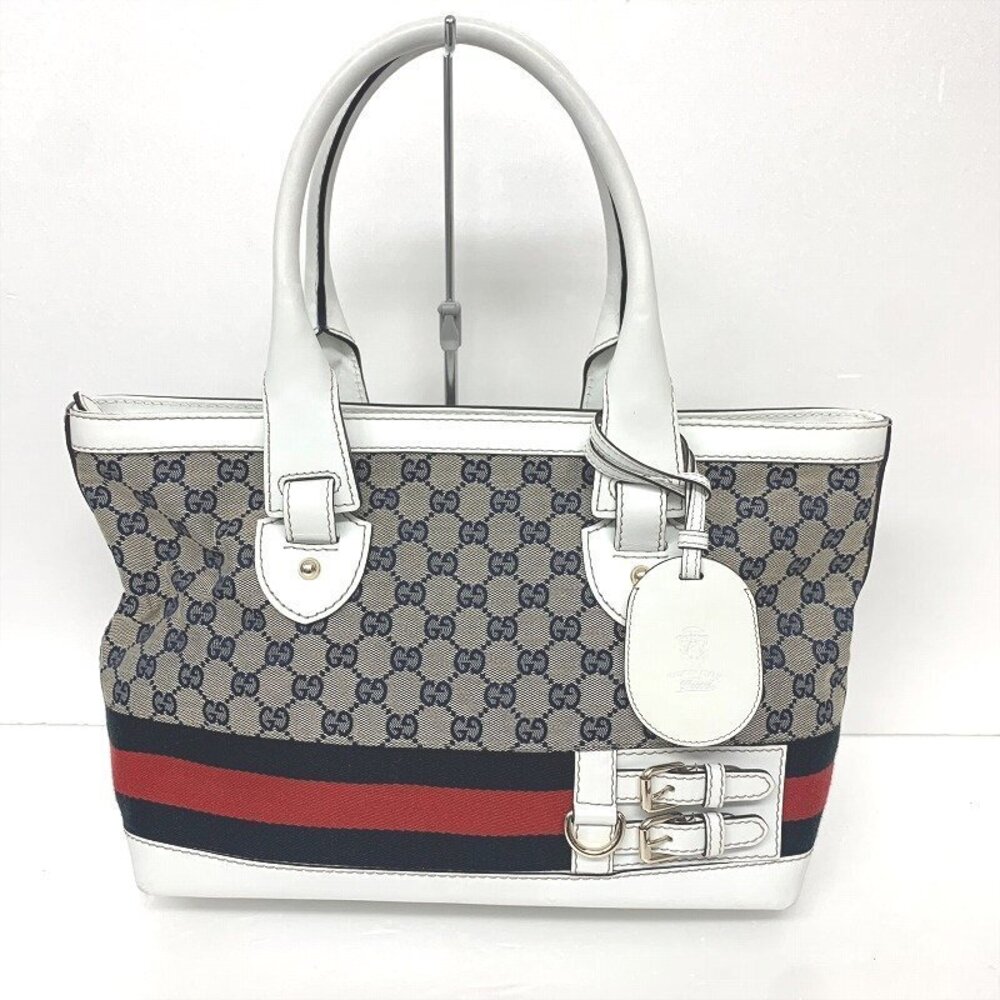 GUCCI Shoulder Bag Tote GG Sherry Beige White
